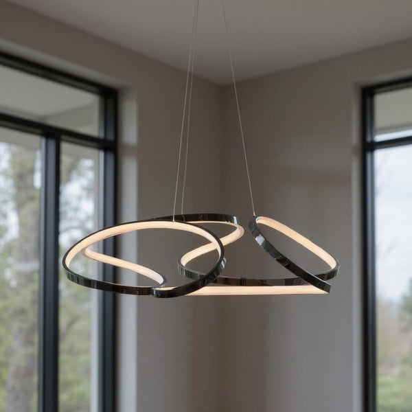 HomeRoots Silver Metal LED Dimmable Chandelier - Modern Design, Adjustable Height, Energy Efficient Illumination! 558605