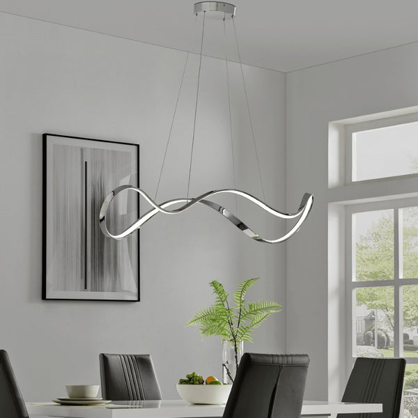 HomeRoots Silver Modern LED Dimmable Chandelier - Unique Sculptural Design for Stylish Spaces & Adjustable Brightness 558606