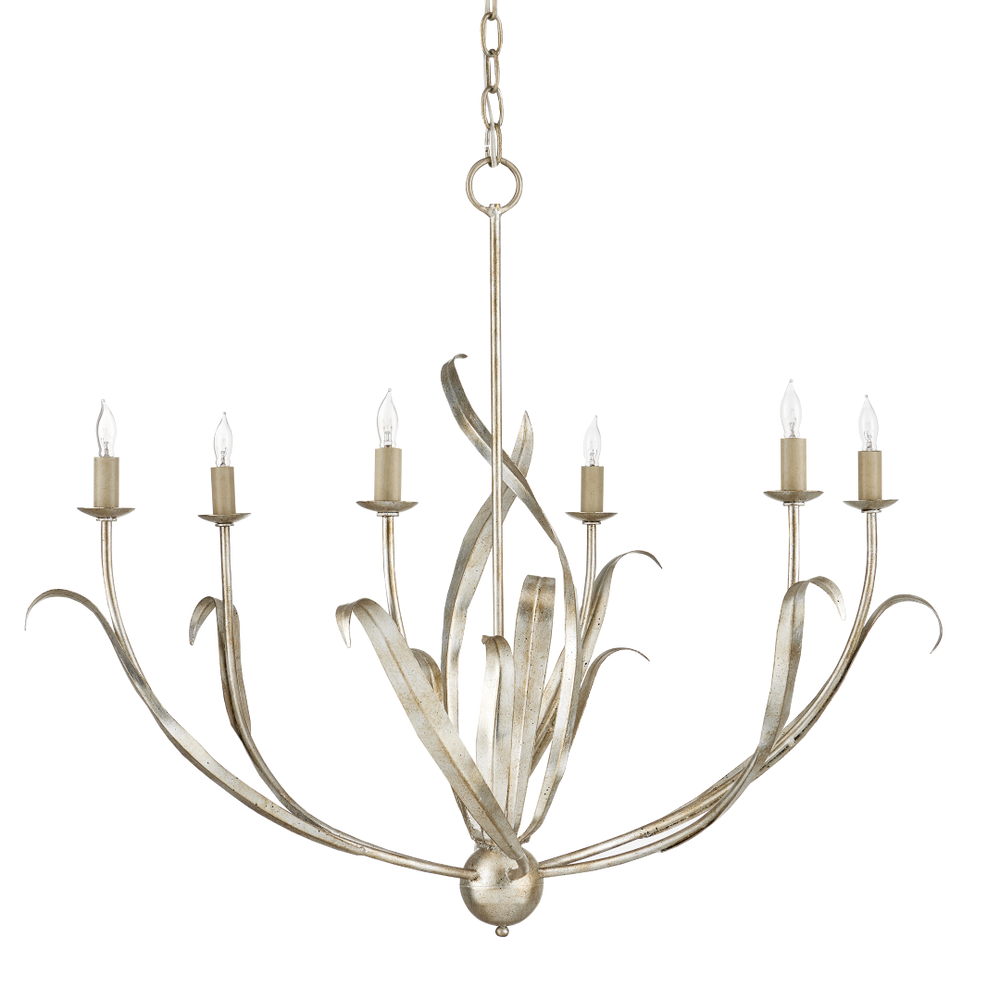 Menefee Silver Chandelier - Elegant Wrought Iron Light Fixture with Nature-Inspired Design & Finish