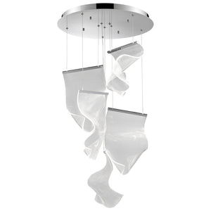 HomeRoots Silver Five-Light LED Chandelier with Clear Acrylic Shades - Dimmable, Adjustable Height, Modern Design 558608