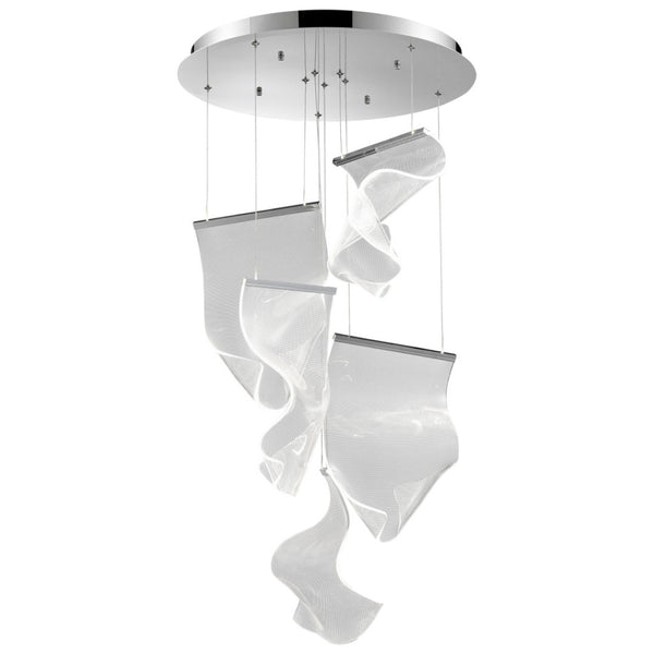HomeRoots Silver Five-Light LED Chandelier with Clear Acrylic Shades - Dimmable, Adjustable Height, Modern Design 558608