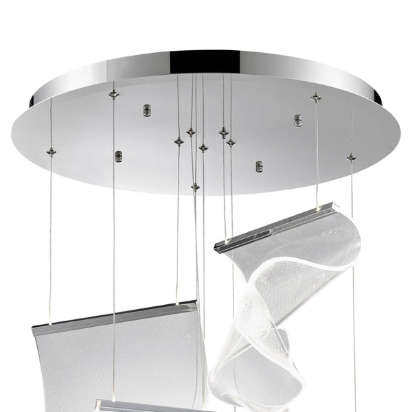 HomeRoots Silver Five-Light LED Chandelier with Clear Acrylic Shades - Dimmable, Adjustable Height, Modern Design 558608