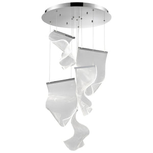 HomeRoots Silver Five-Light LED Chandelier with Clear Acrylic Shades - Dimmable, Adjustable Height, Modern Design 558608