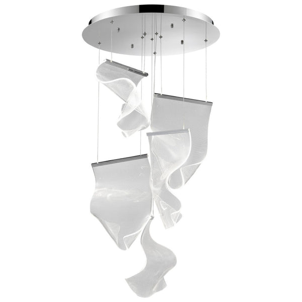 HomeRoots Silver Five-Light LED Chandelier with Clear Acrylic Shades - Dimmable, Adjustable Height, Modern Design 558608