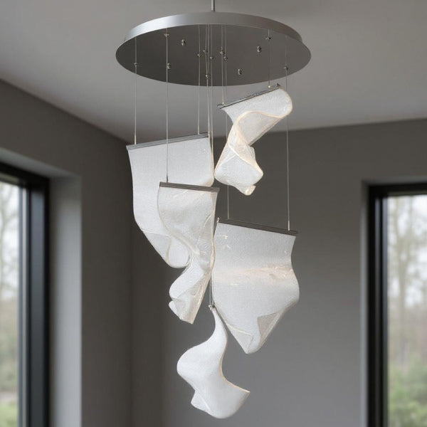 HomeRoots Silver Five-Light LED Chandelier with Clear Acrylic Shades - Dimmable, Adjustable Height, Modern Design 558608