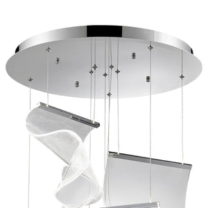 HomeRoots Silver Five-Light LED Chandelier with Clear Acrylic Shades - Dimmable, Adjustable Height, Modern Design 558608