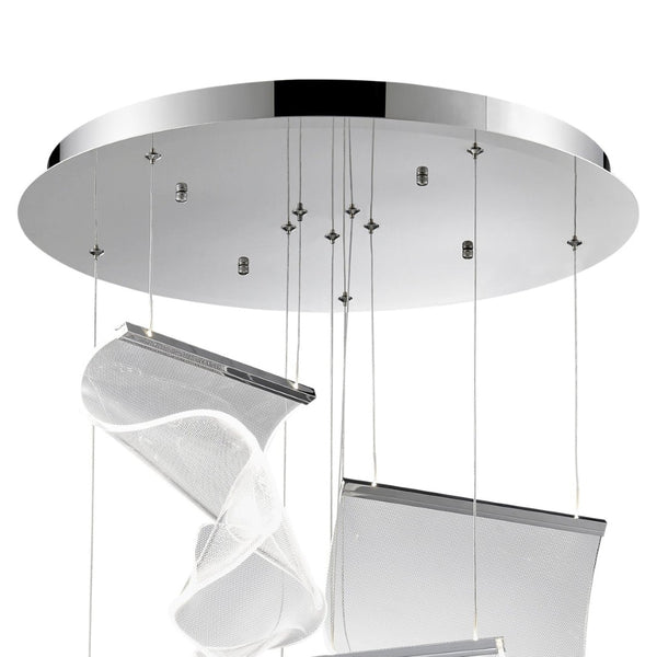 HomeRoots Silver Five-Light LED Chandelier with Clear Acrylic Shades - Dimmable, Adjustable Height, Modern Design 558608