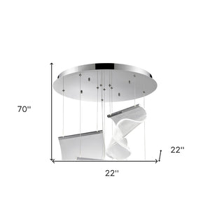 HomeRoots Silver Five-Light LED Chandelier with Clear Acrylic Shades - Dimmable, Adjustable Height, Modern Design 558608