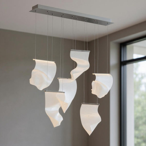 HomeRoots Silver Six-Light LED Dimmable Chandelier with Clear Shades - Modern Elegance for Any Room Decor 558609