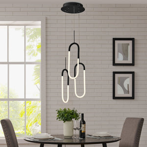 HomeRoots Black Modern Three-Light LED Chandelier - Smart Dimmable Fixture for Stylish Home Illumination 558611