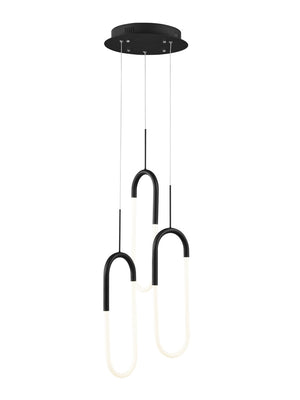 HomeRoots Black Modern Three-Light LED Chandelier - Smart Dimmable Fixture for Stylish Home Illumination 558611