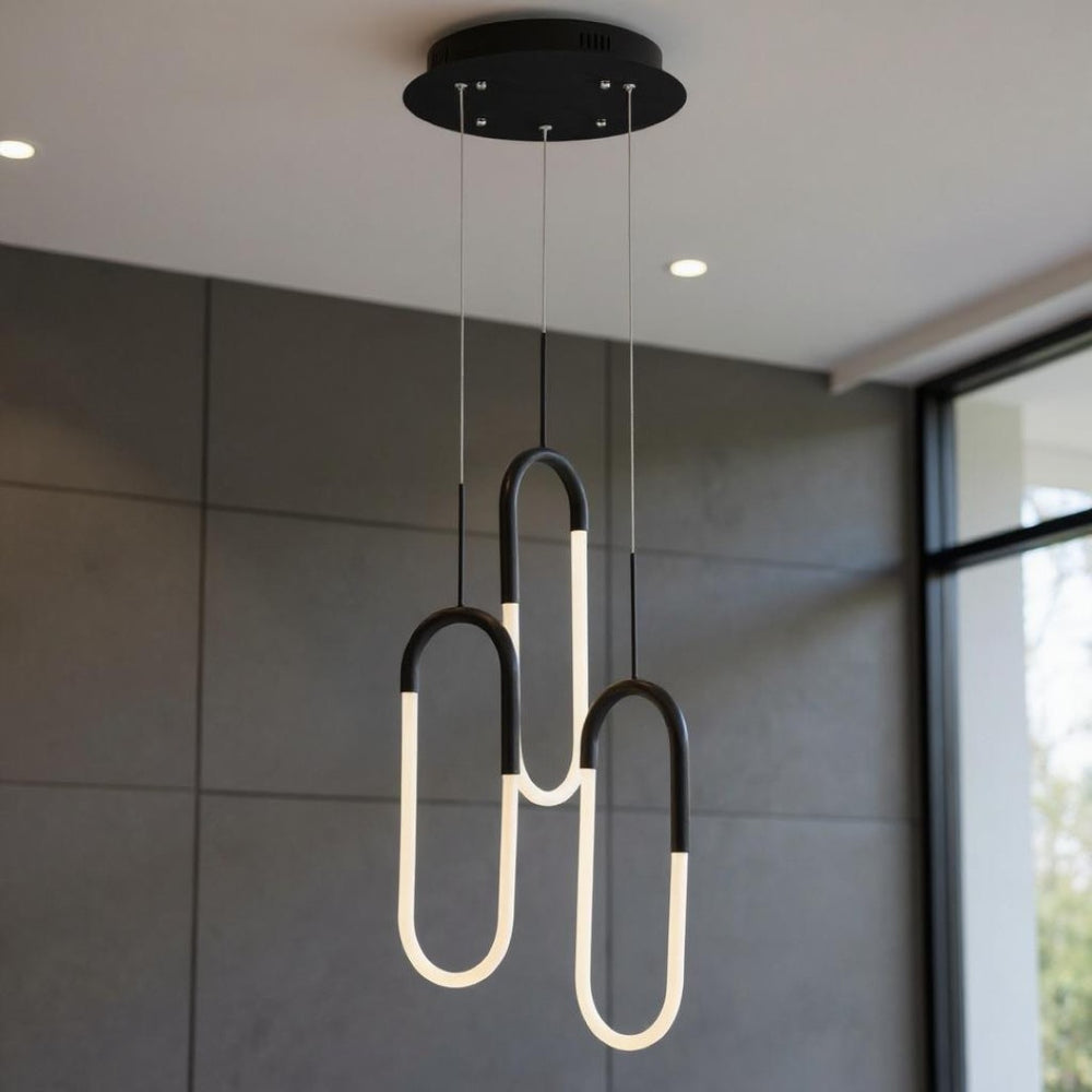 HomeRoots Black Modern Three-Light LED Chandelier - Smart Dimmable Fixture for Stylish Home Illumination 558611