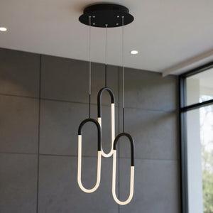 HomeRoots Black Modern Three-Light LED Chandelier - Smart Dimmable Fixture for Stylish Home Illumination 558611