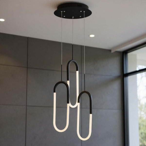 HomeRoots Black Modern Three-Light LED Chandelier - Smart Dimmable Fixture for Stylish Home Illumination 558611