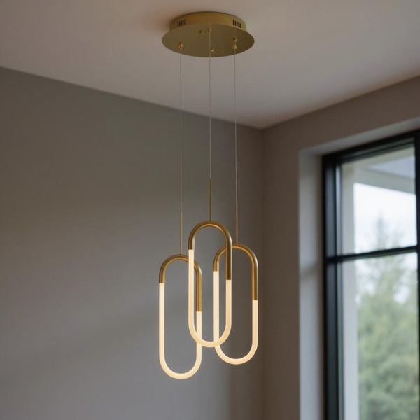 HomeRoots Gold LED Dimmable Smart Chandelier - Elegant Three-Light Tiered Design for Modern Interiors 558612
