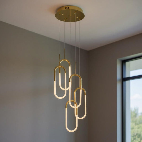 HomeRoots Gold Elegant LED Dimmable Smart Chandelier - Modern 5-Light Fixture for Stylish Home Lighting Solutions 558615