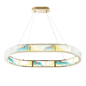 HomeRoots Gold Geometric Crystal LED Chandelier - Modern Elegance in Clear & Blue for Upscale Decor Spaces 558619