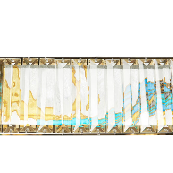 HomeRoots Gold Geometric Crystal LED Chandelier - Modern Elegance in Clear & Blue for Upscale Decor Spaces 558619