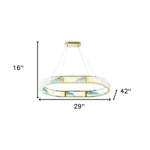 HomeRoots Gold Geometric Crystal LED Chandelier - Modern Elegance in Clear & Blue for Upscale Decor Spaces 558619