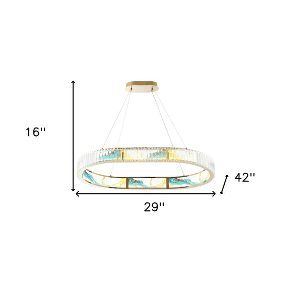 HomeRoots Gold Geometric Crystal LED Chandelier - Modern Elegance in Clear & Blue for Upscale Decor Spaces 558619