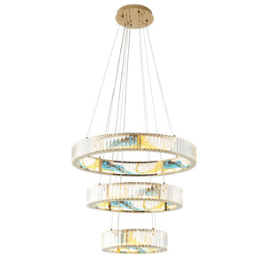 HomeRoots Gold Geometric Three-Light LED Chandelier - Elegant Crystal Design for Modern Home Décor & Illumination 558620