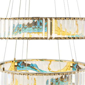 HomeRoots Gold Geometric Three-Light LED Chandelier - Elegant Crystal Design for Modern Home Décor & Illumination 558620
