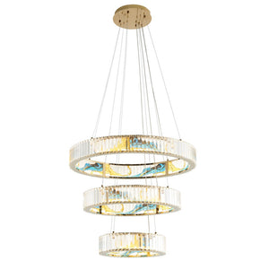 HomeRoots Gold Geometric Three-Light LED Chandelier - Elegant Crystal Design for Modern Home Décor & Illumination 558620