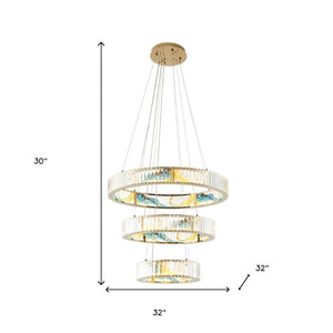 HomeRoots Gold Geometric Three-Light LED Chandelier - Elegant Crystal Design for Modern Home Décor & Illumination 558620