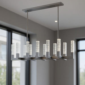 HomeRoots Silver Candle-Style Twelve-Light Chandelier with Dimmable Clear Shades for Elegant Home Illumination 558621