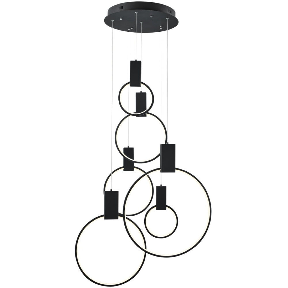 HomeRoots Black Geometric Chandelier - Six-Light LED Dimmable Fixture with Adjustable Height for Modern Spaces 558624