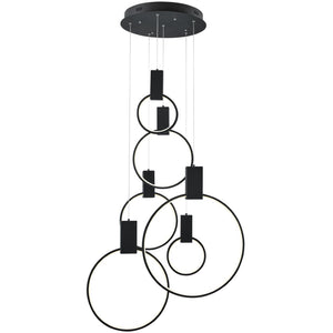HomeRoots Black Geometric Chandelier - Six-Light LED Dimmable Fixture with Adjustable Height for Modern Spaces 558624