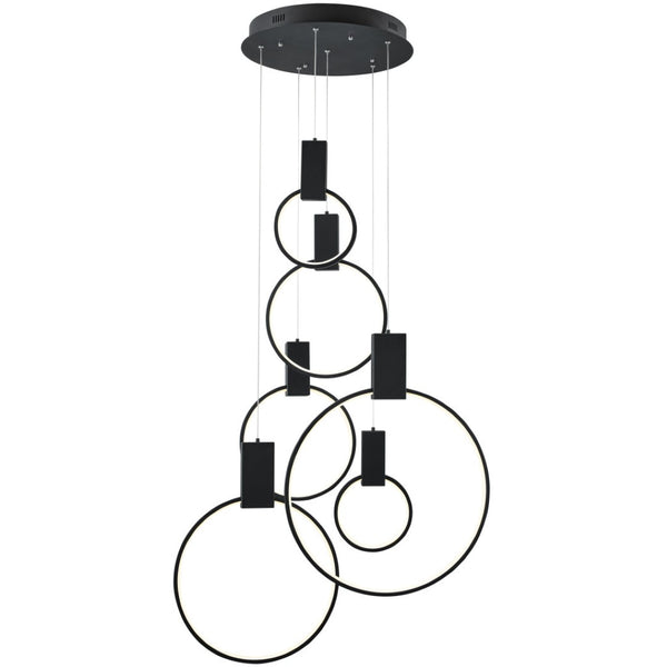 HomeRoots Black Geometric Chandelier - Six-Light LED Dimmable Fixture with Adjustable Height for Modern Spaces 558624