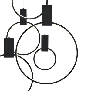 HomeRoots Black Geometric Chandelier - Six-Light LED Dimmable Fixture with Adjustable Height for Modern Spaces 558624