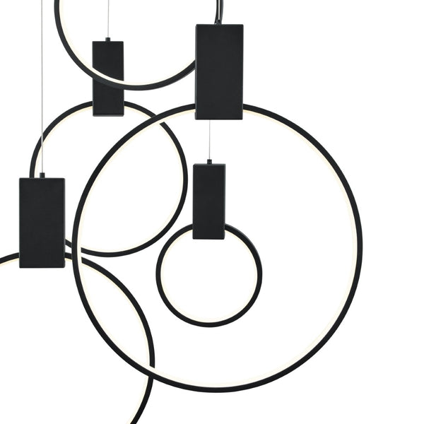HomeRoots Black Geometric Chandelier - Six-Light LED Dimmable Fixture with Adjustable Height for Modern Spaces 558624
