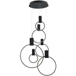 HomeRoots Black Geometric Chandelier - Six-Light LED Dimmable Fixture with Adjustable Height for Modern Spaces 558624