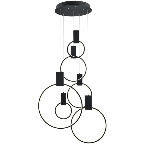HomeRoots Black Geometric Chandelier - Six-Light LED Dimmable Fixture with Adjustable Height for Modern Spaces 558624