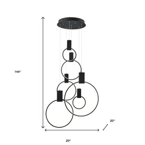 HomeRoots Black Geometric Chandelier - Six-Light LED Dimmable Fixture with Adjustable Height for Modern Spaces 558624