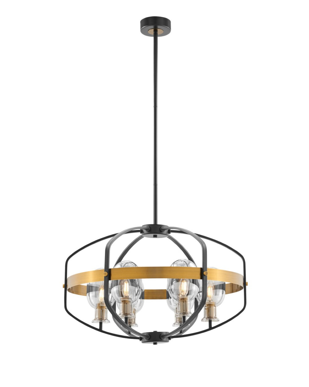 HomeRoots Black Eight-Light Dimmable Chandelier with Elegant Black and Gold Shades - Vintage Edison Design 558625