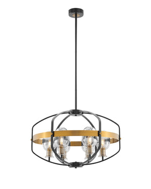 HomeRoots Black Eight-Light Dimmable Chandelier with Elegant Black and Gold Shades - Vintage Edison Design 558625