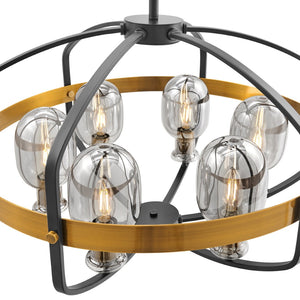 HomeRoots Black Eight-Light Dimmable Chandelier with Elegant Black and Gold Shades - Vintage Edison Design 558625