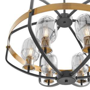 HomeRoots Black Eight-Light Dimmable Chandelier with Elegant Black and Gold Shades - Vintage Edison Design 558625