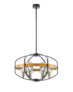 HomeRoots Black Eight-Light Dimmable Chandelier with Elegant Black and Gold Shades - Vintage Edison Design 558625