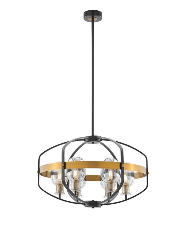 HomeRoots Black Eight-Light Dimmable Chandelier with Elegant Black and Gold Shades - Vintage Edison Design 558625