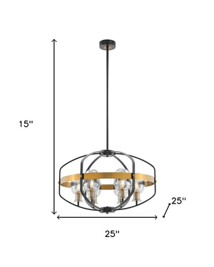 HomeRoots Black Eight-Light Dimmable Chandelier with Elegant Black and Gold Shades - Vintage Edison Design 558625