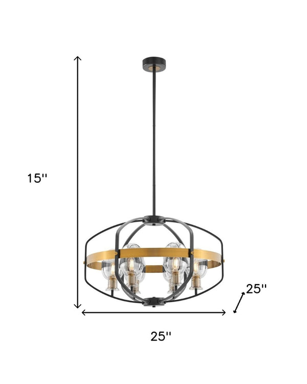 HomeRoots Black Eight-Light Dimmable Chandelier with Elegant Black and Gold Shades - Vintage Edison Design 558625