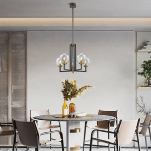 HomeRoots Black Five-Light Dimmable Chandelier with Clear Glass Shades & Black Gold Metal Frame for Modern Spaces 558626