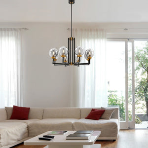 HomeRoots Black Eight-Light Dimmable Chandelier - Elegant Metal & Glass Design for Modern Industrial Spaces 558627