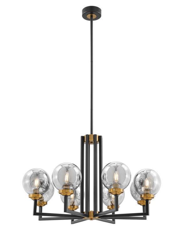 HomeRoots Black Eight-Light Dimmable Chandelier - Elegant Metal & Glass Design for Modern Industrial Spaces 558627