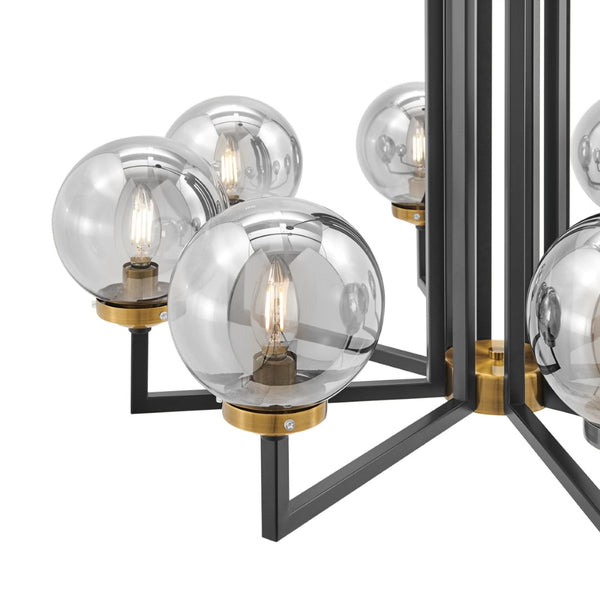 HomeRoots Black Eight-Light Dimmable Chandelier - Elegant Metal & Glass Design for Modern Industrial Spaces 558627