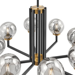 HomeRoots Black Eight-Light Dimmable Chandelier - Elegant Metal & Glass Design for Modern Industrial Spaces 558627